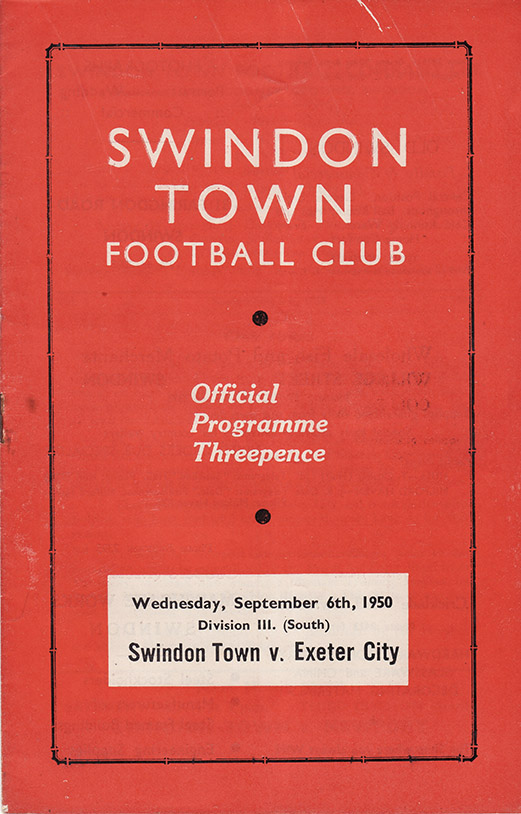 <b>Wednesday, September 6, 1950</b><br />vs. Exeter City (Home)
